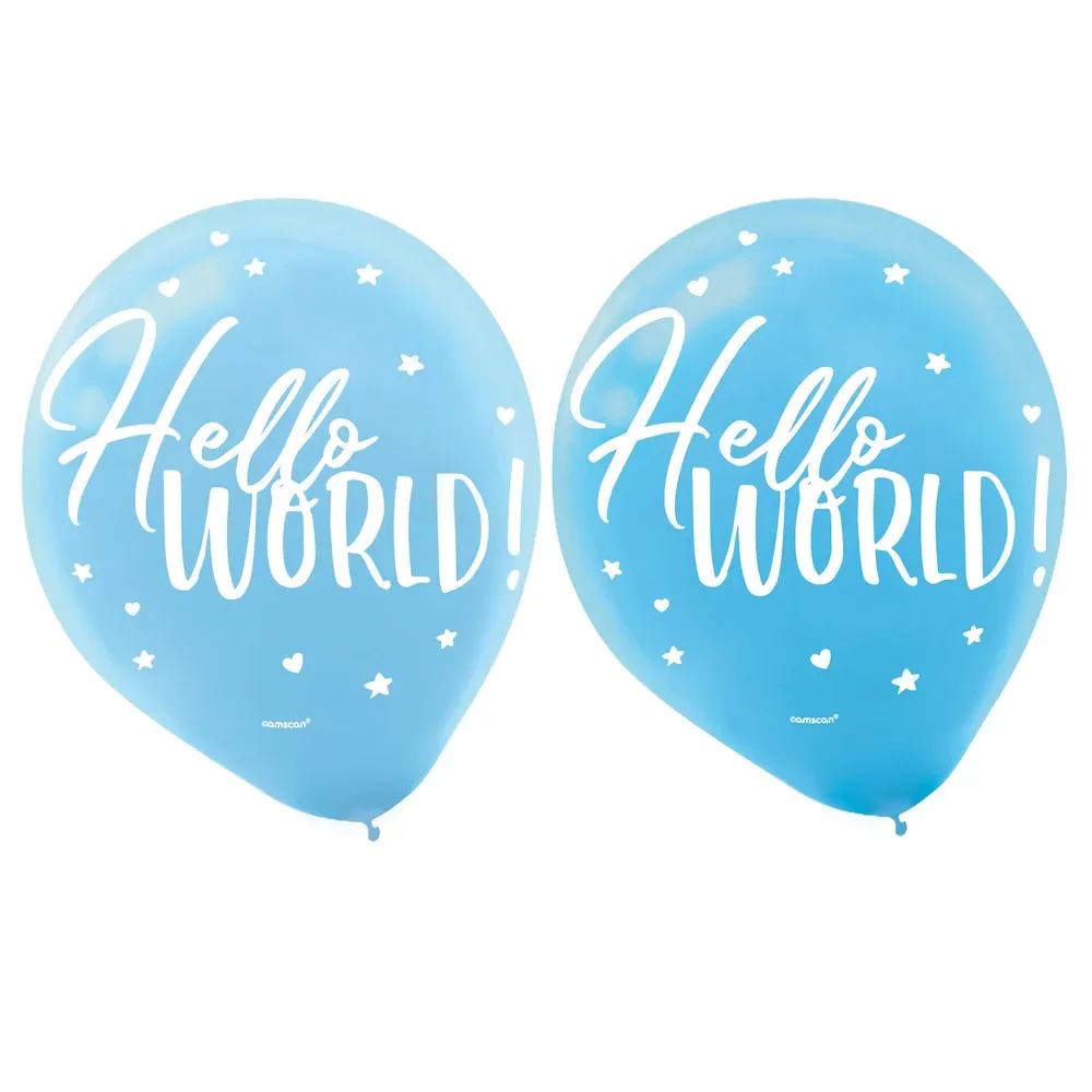 Hello World Boy Blue Latex Balloons