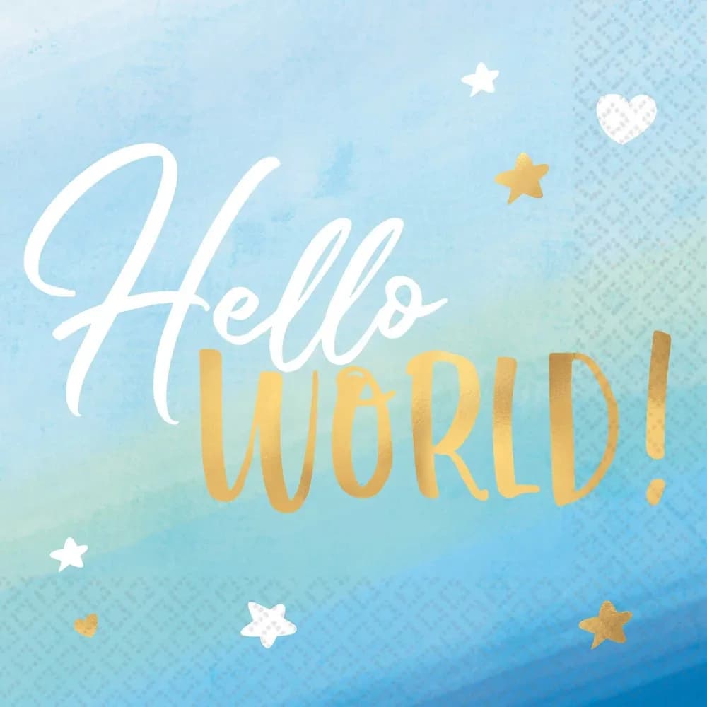Hello World Baby Boy Lunch Napkins 16 Pack