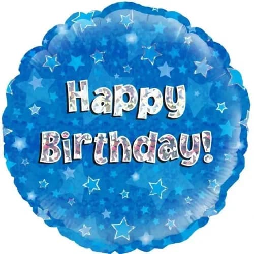 Happy Birthday Blue Holographic 18" Round Foil Balloon