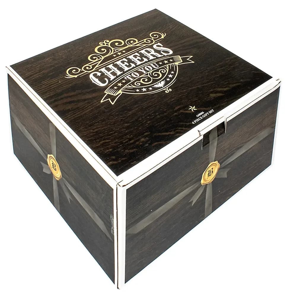 Premium Whisky Gift Set in Wooden Box (Glass, Coaster & Stones)