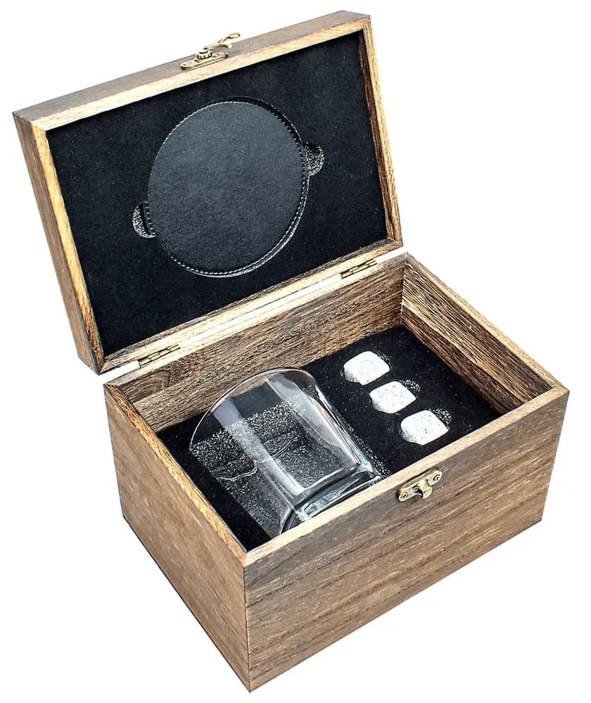 Whisky Glass Gift Set in Wooden Box