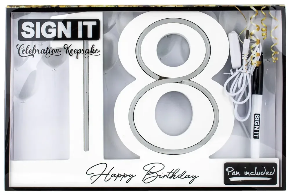18th Birthday White Neon LED Signature Block