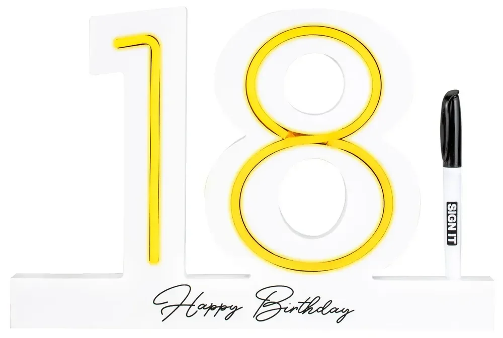 18th Birthday White Neon LED Signature Block