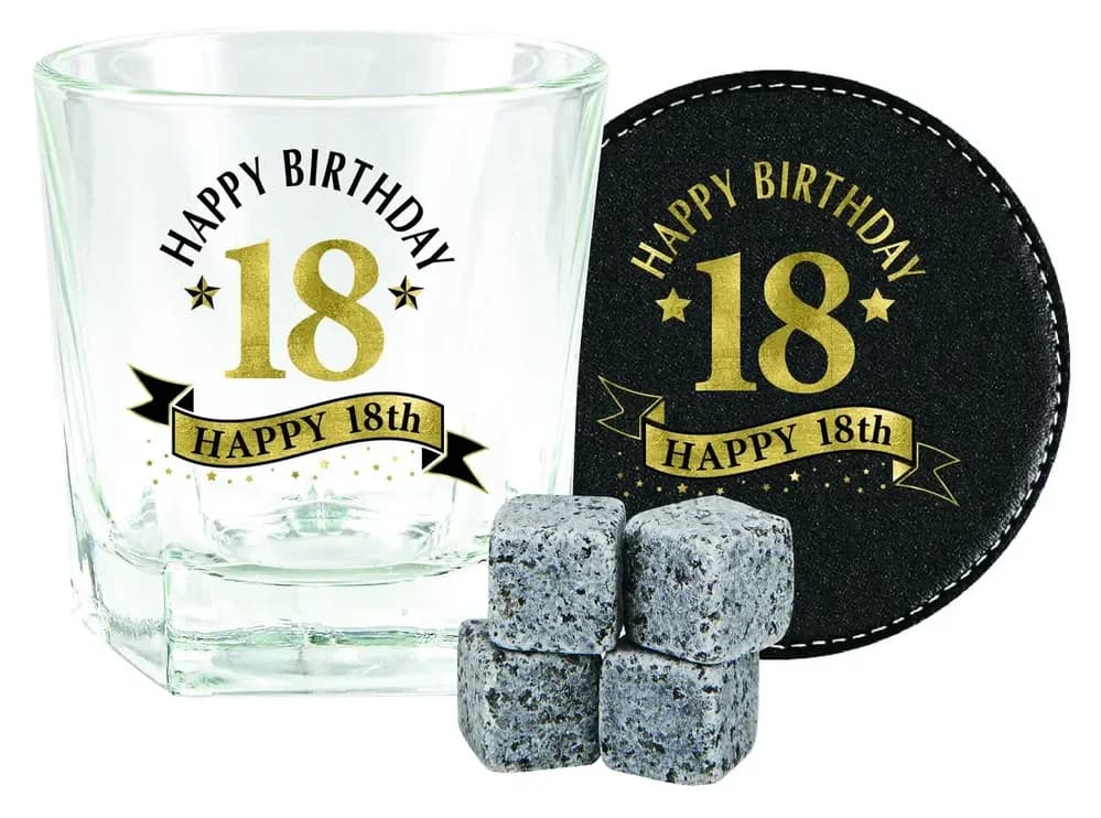 18th Birthday Whisky Glass Gift Set in Wooden Box