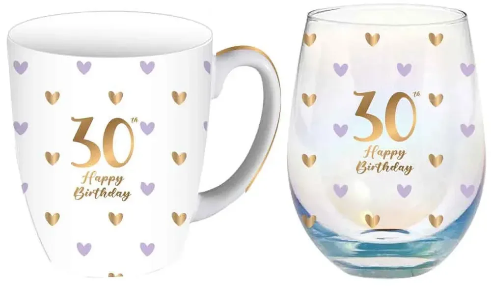 30th Birthday Sweet Heart Mug & Stemless Glass Gift Set