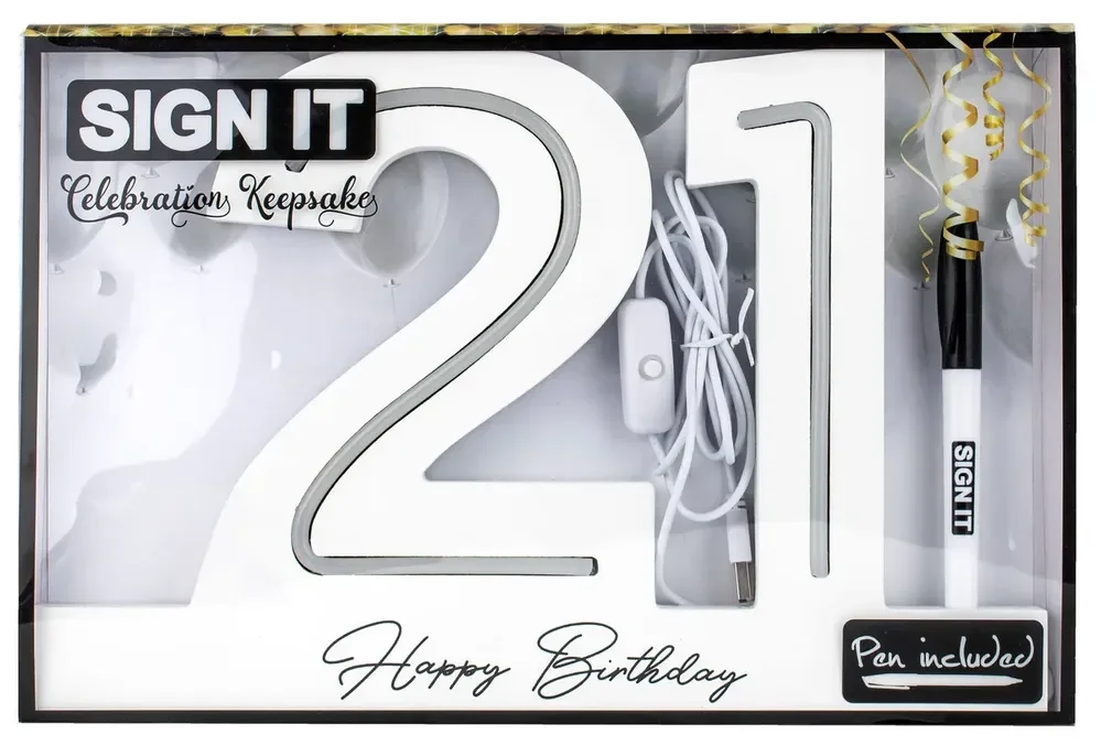 21st Birthday White Neon LED Signature Block