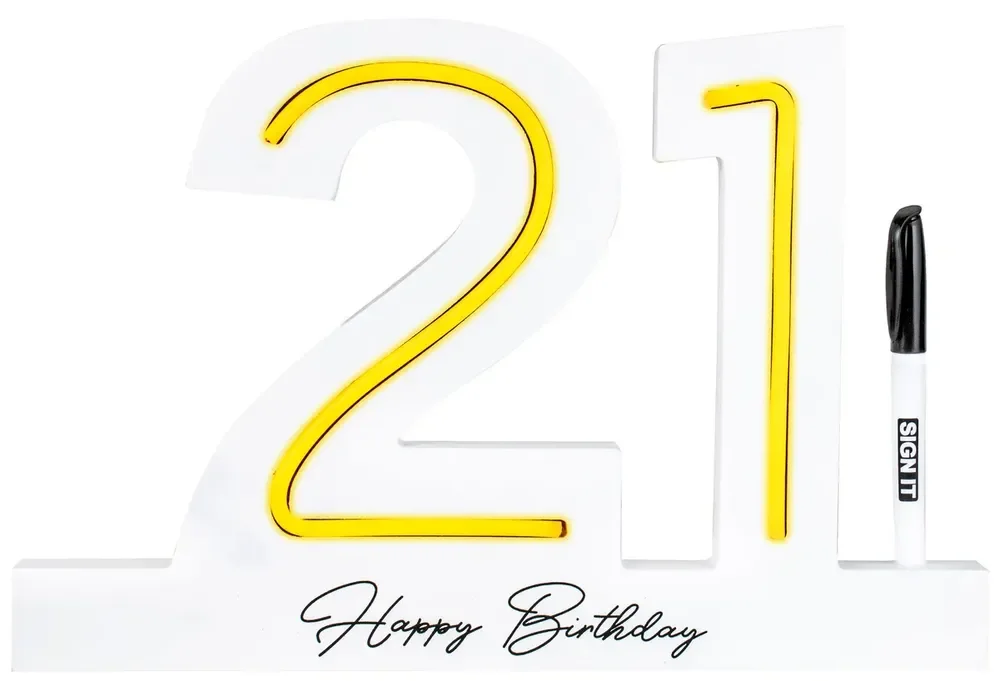 21st Birthday White Neon LED Signature Block