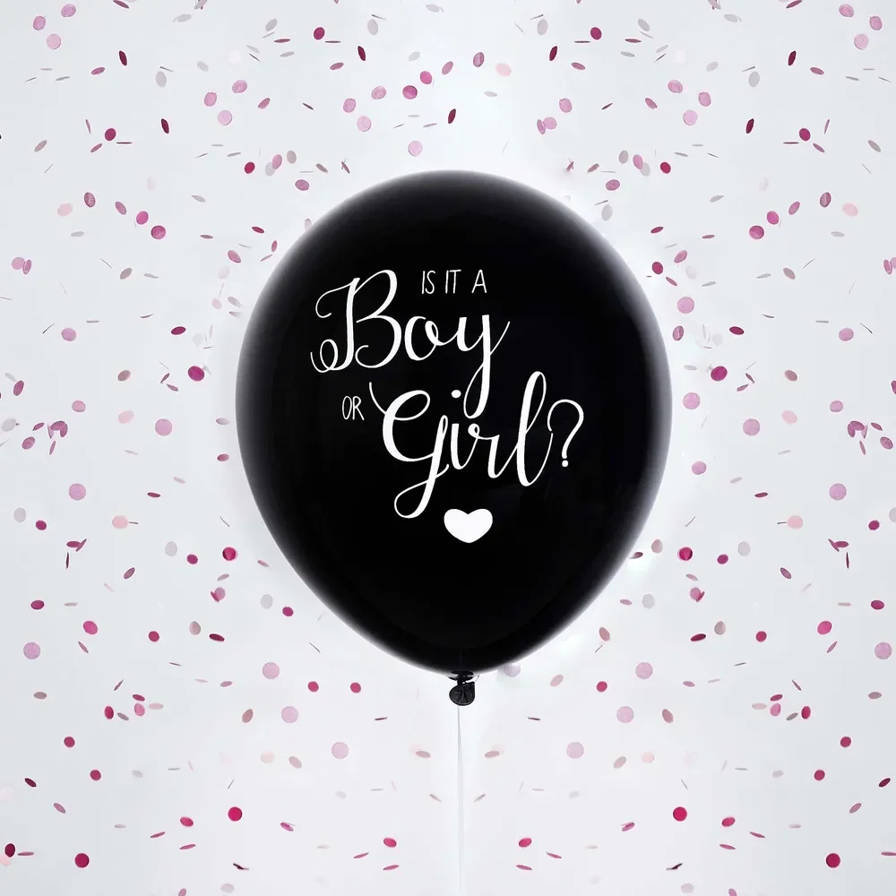 Black Gender Reveal Balloon - Pink Confetti