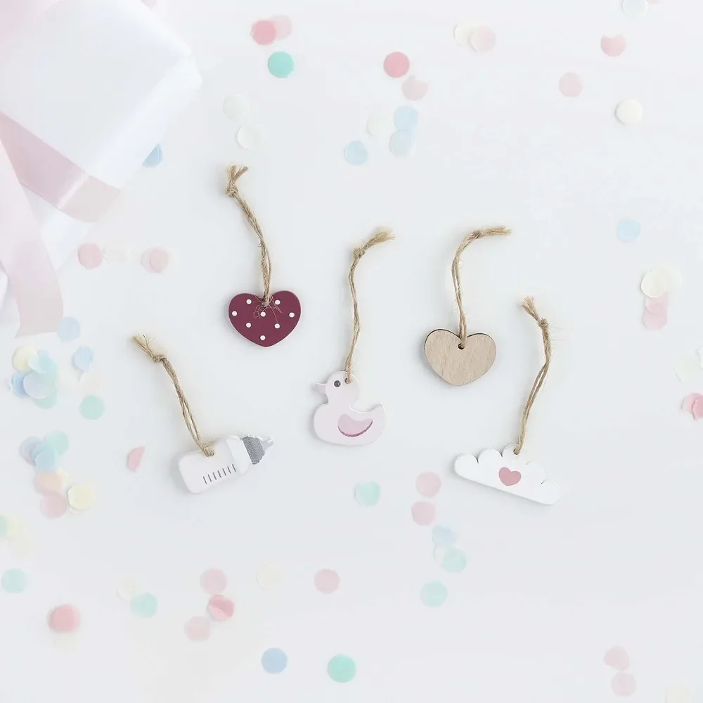 Baby Shower Pink Wooden Gift Tags 5 Pack