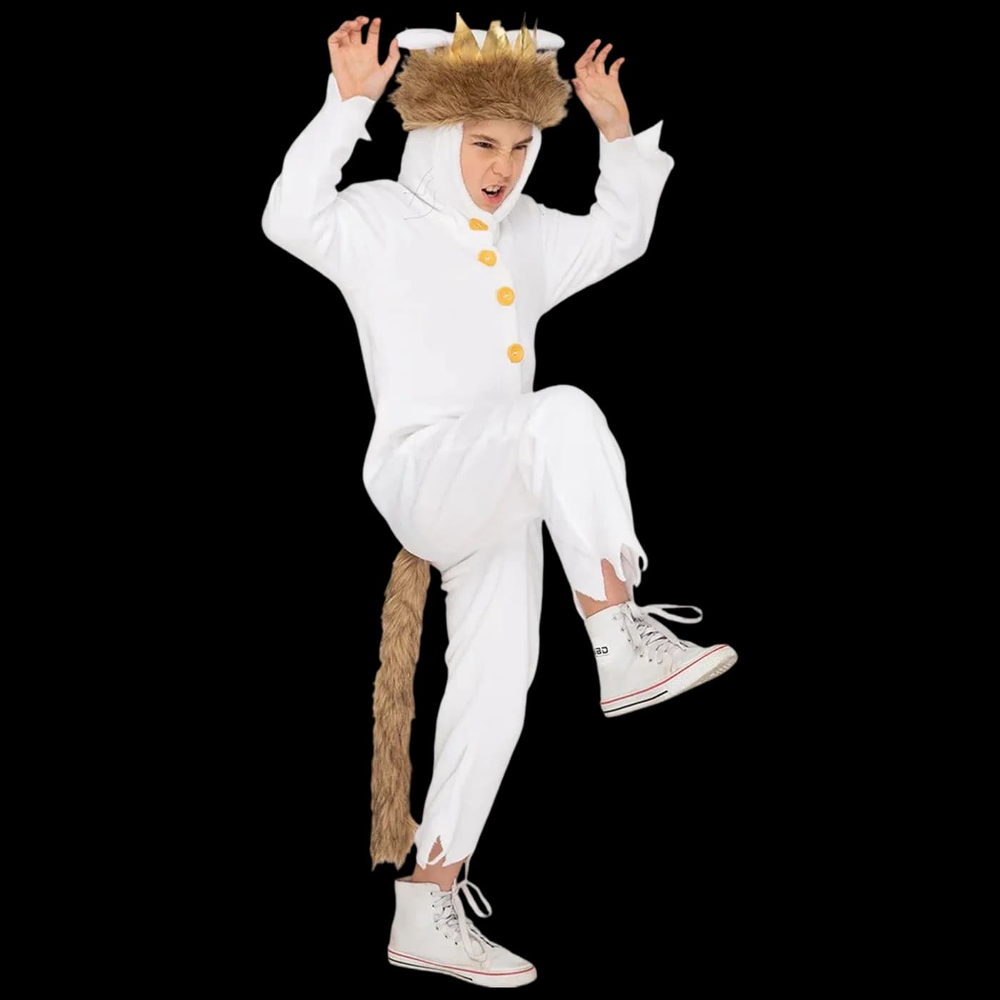 Kids White Furry Monster Onesie with Crown
