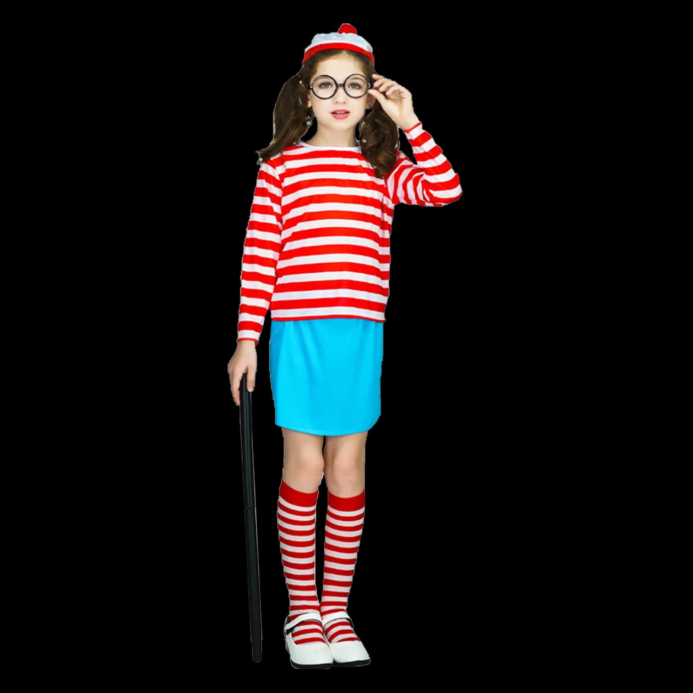Kids Red & White Striped Bobble-Hat Costume (Girls)