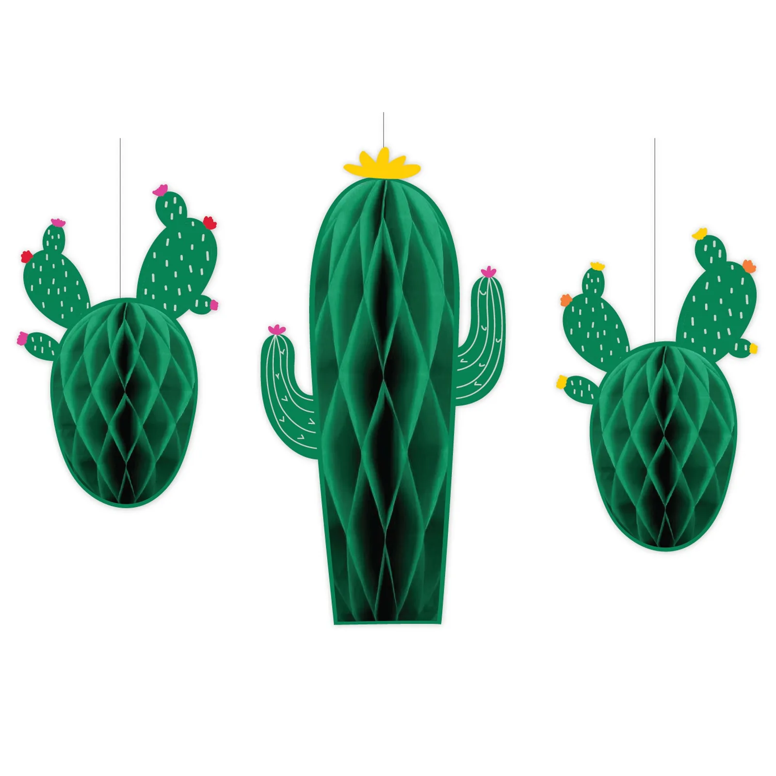 Fiesta Cactus Hanging Honeycomb Decorations - Pk 3