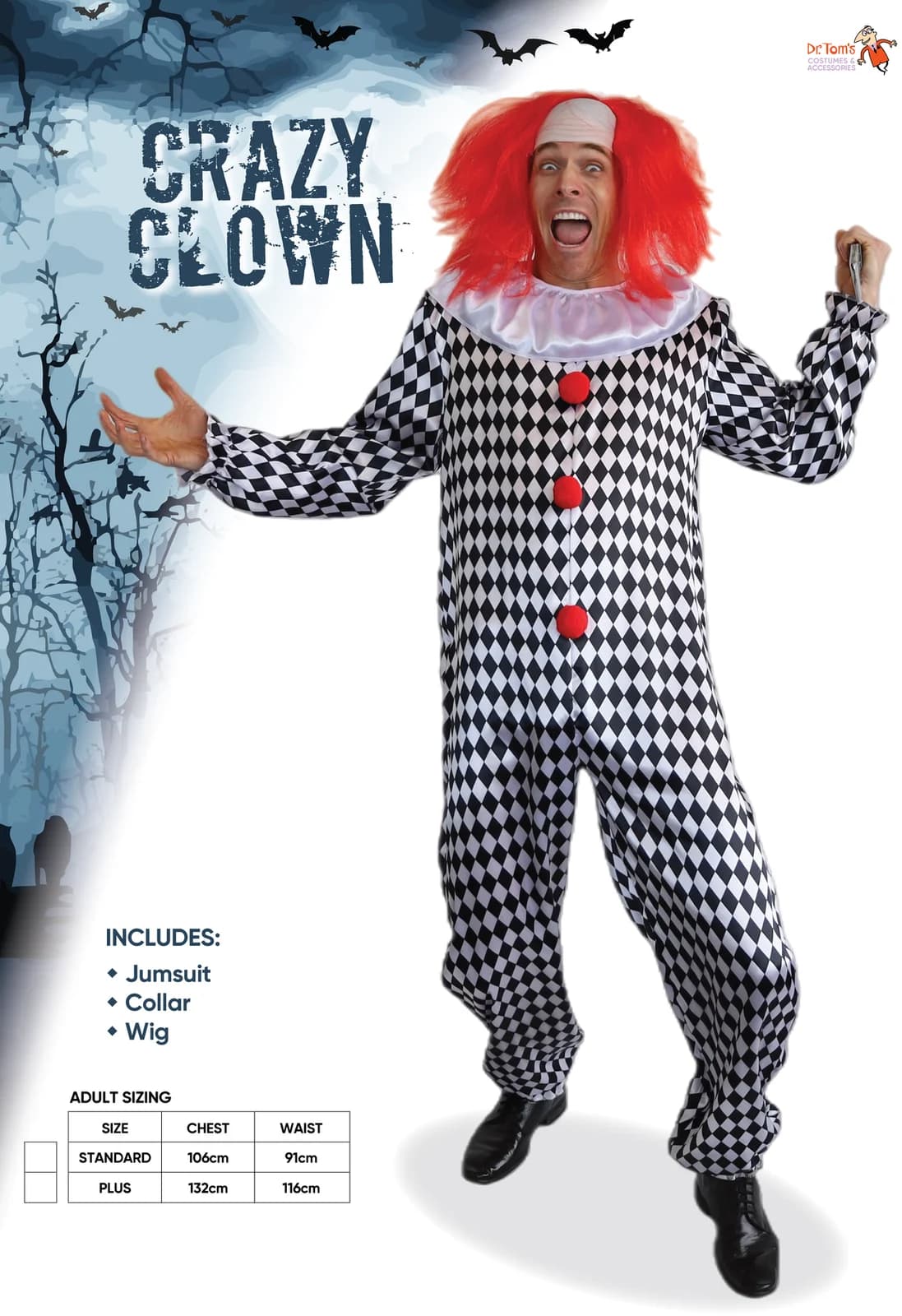 Adults Crazy Clown Costume, view 3