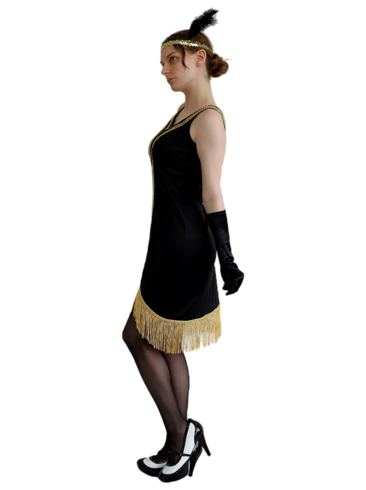 Adults Black & Gold Flapper Costume, view 2