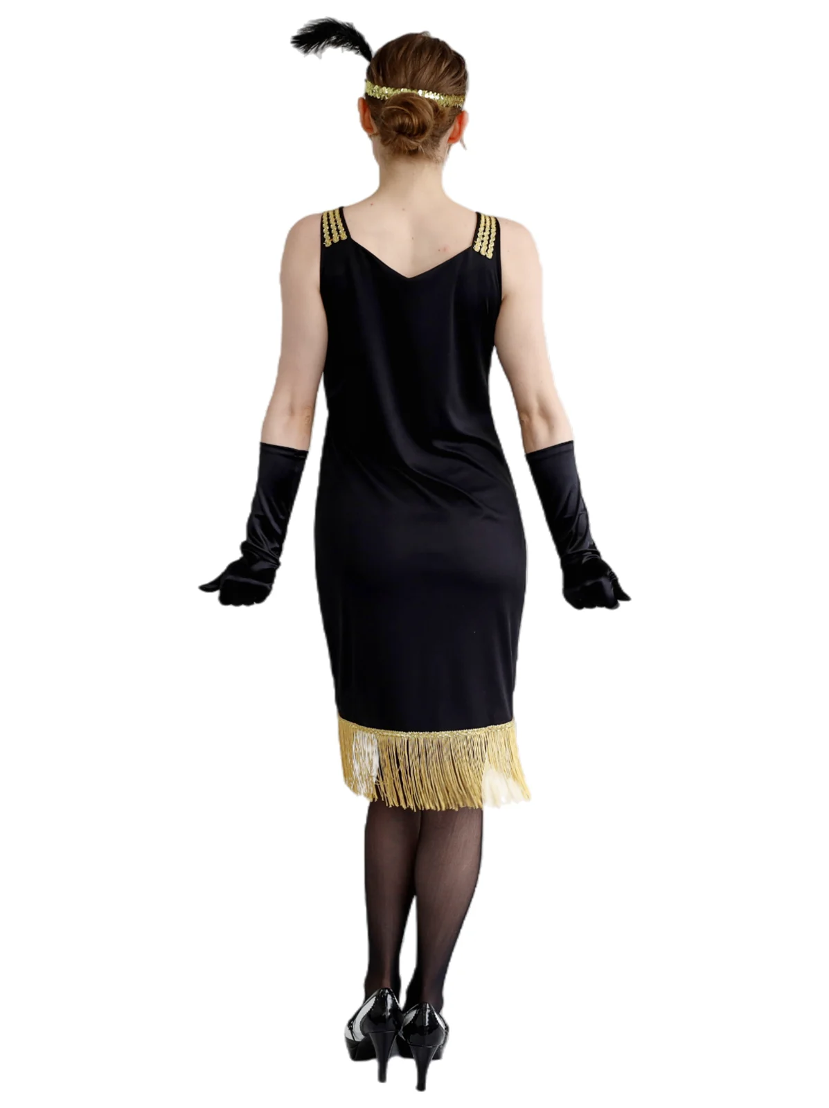Adults Black & Gold Flapper Costume, view 3