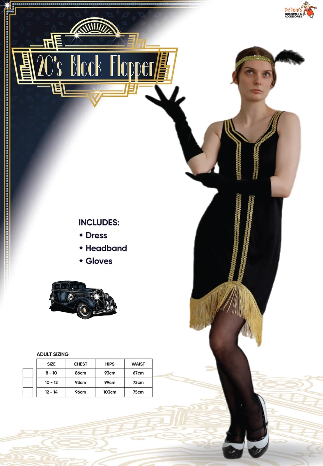 Adults Black & Gold Flapper Costume, view 4
