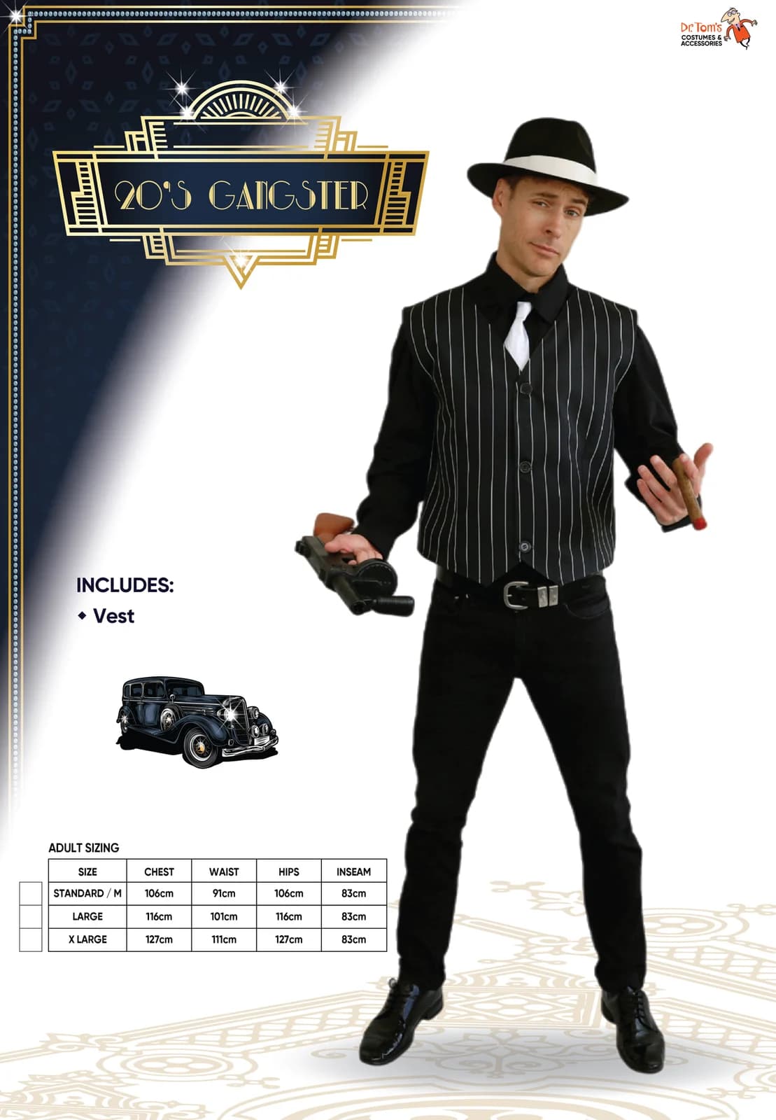 Adults 20s Gangster Pinstripe Vest, view 4