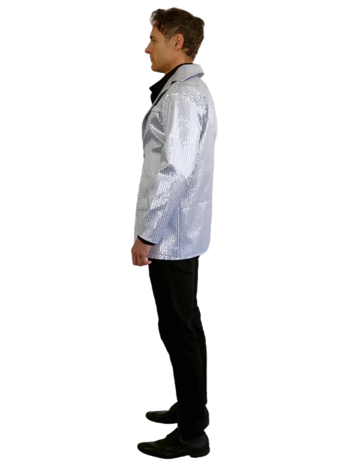 Adults Silver Sequin Jacket, view 2