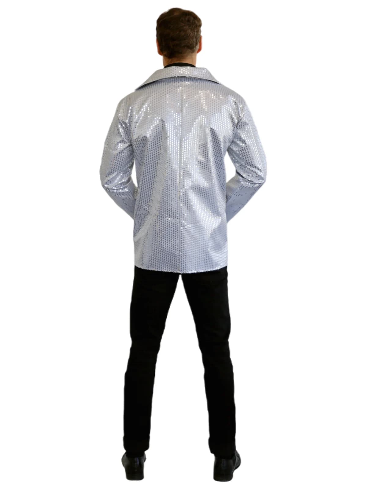 Adults Silver Sequin Jacket, view 3