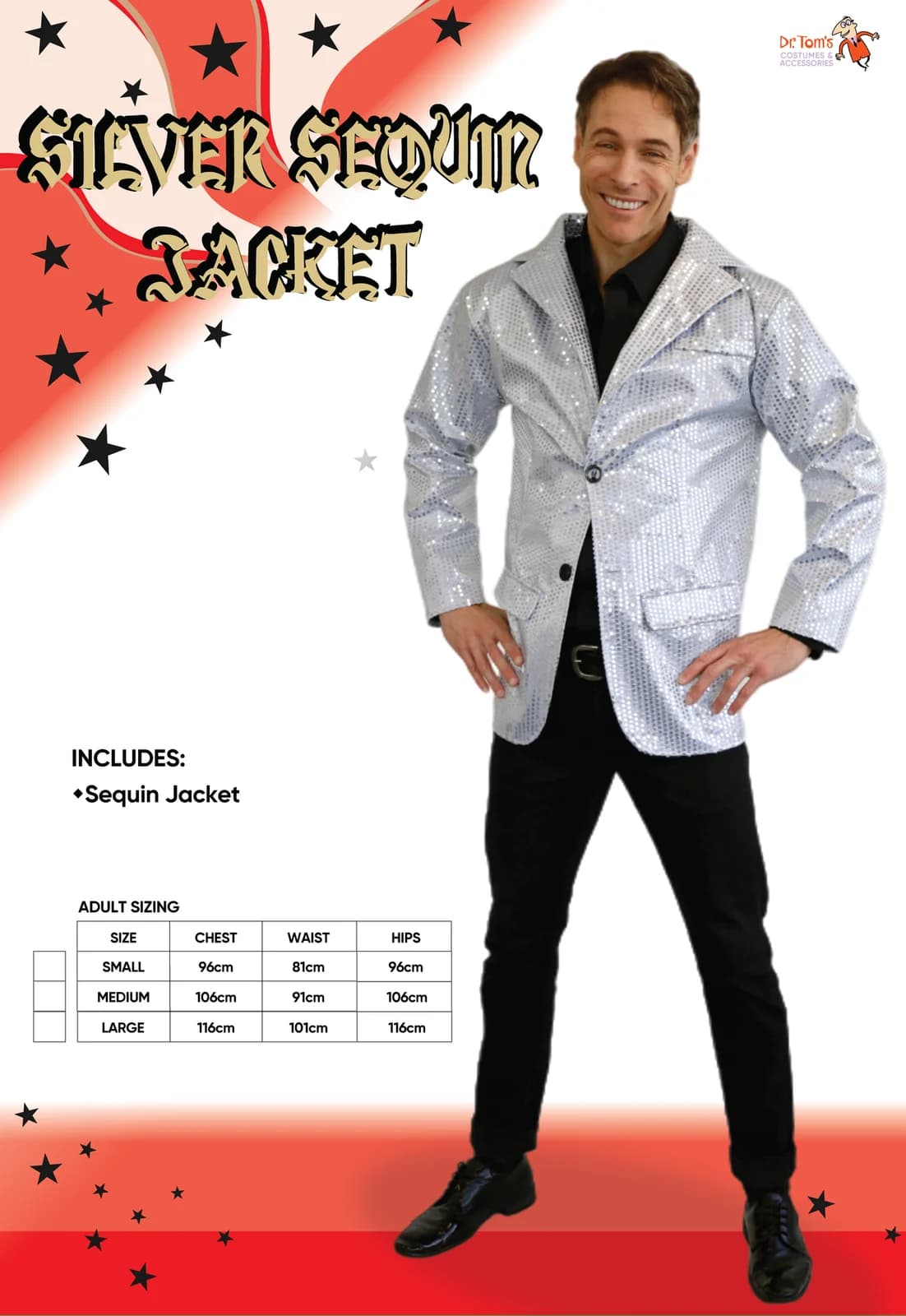 Adults Silver Sequin Jacket, view 4