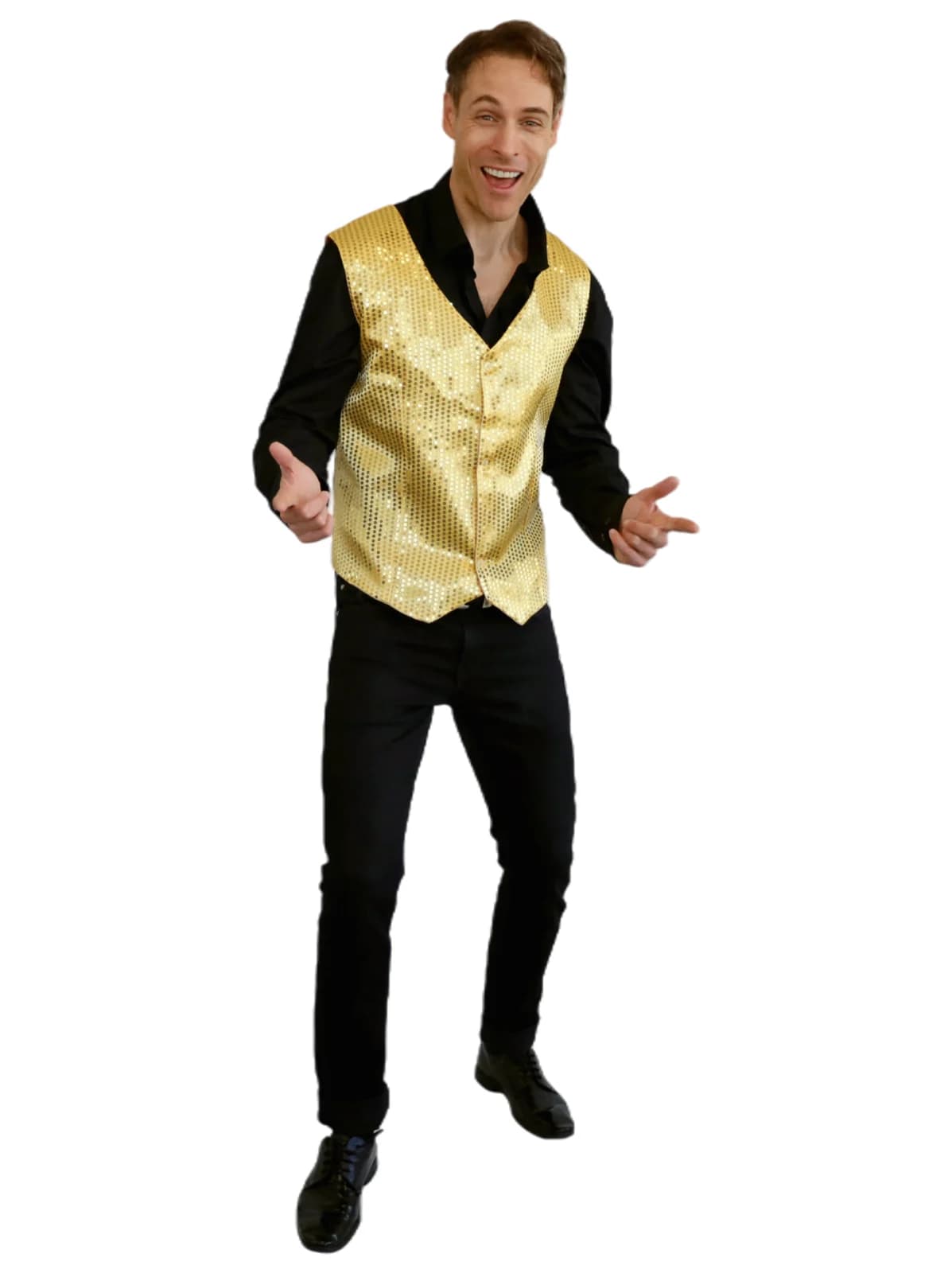 Adults Gold Sequin Vest, view 2