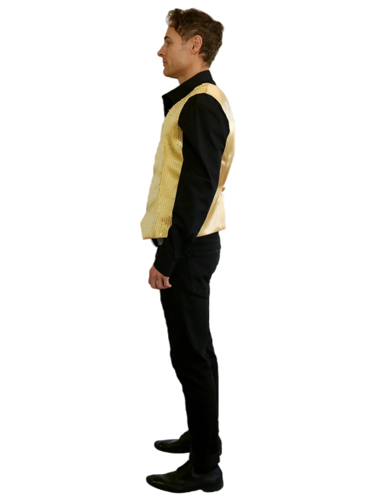 Adults Gold Sequin Vest, view 3