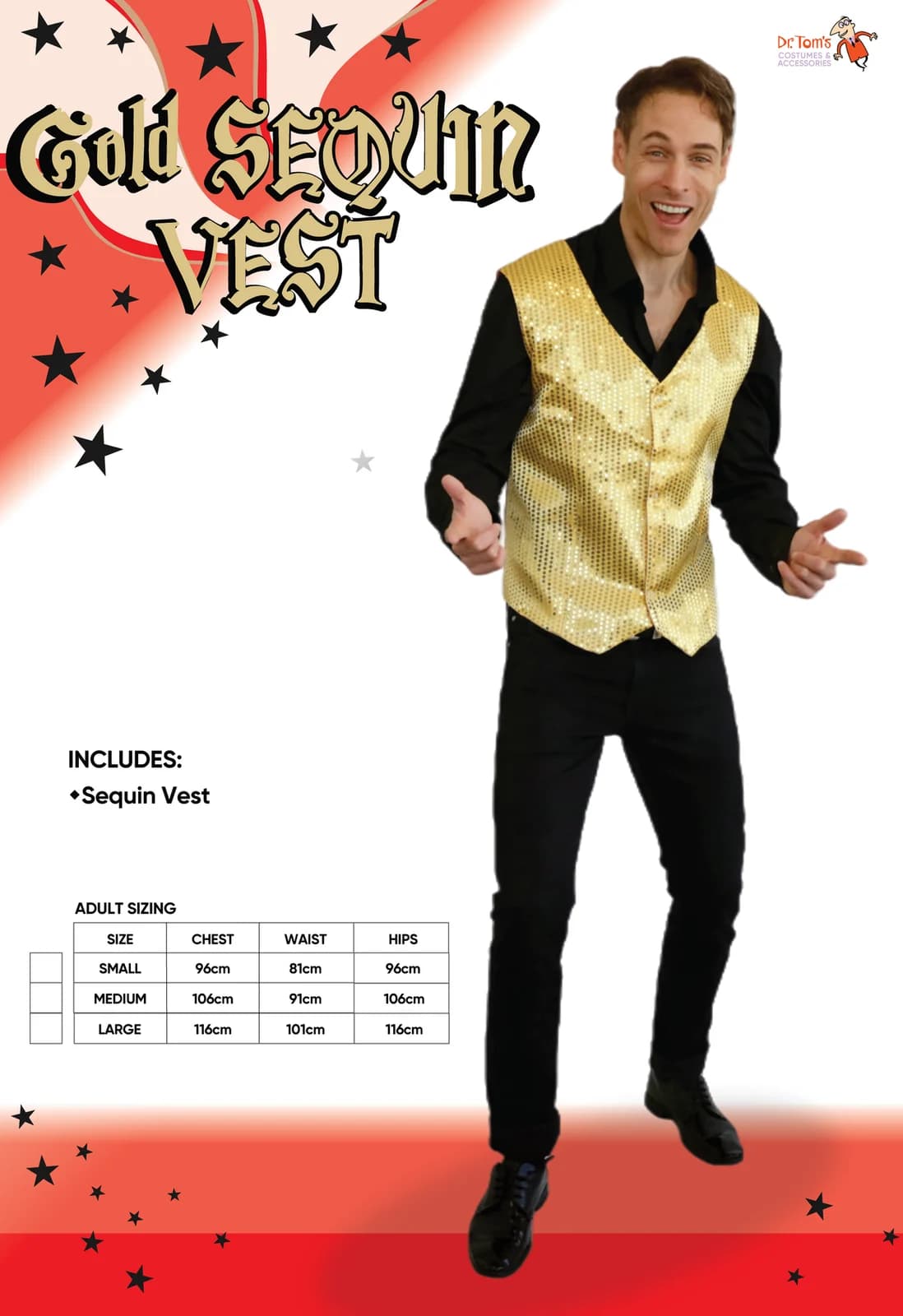 Adults Gold Sequin Vest, view 5