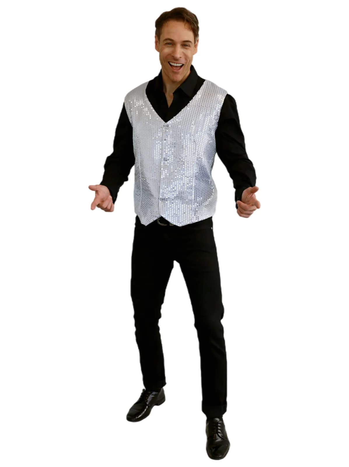 Adults Silver Sequin Vest, view 2