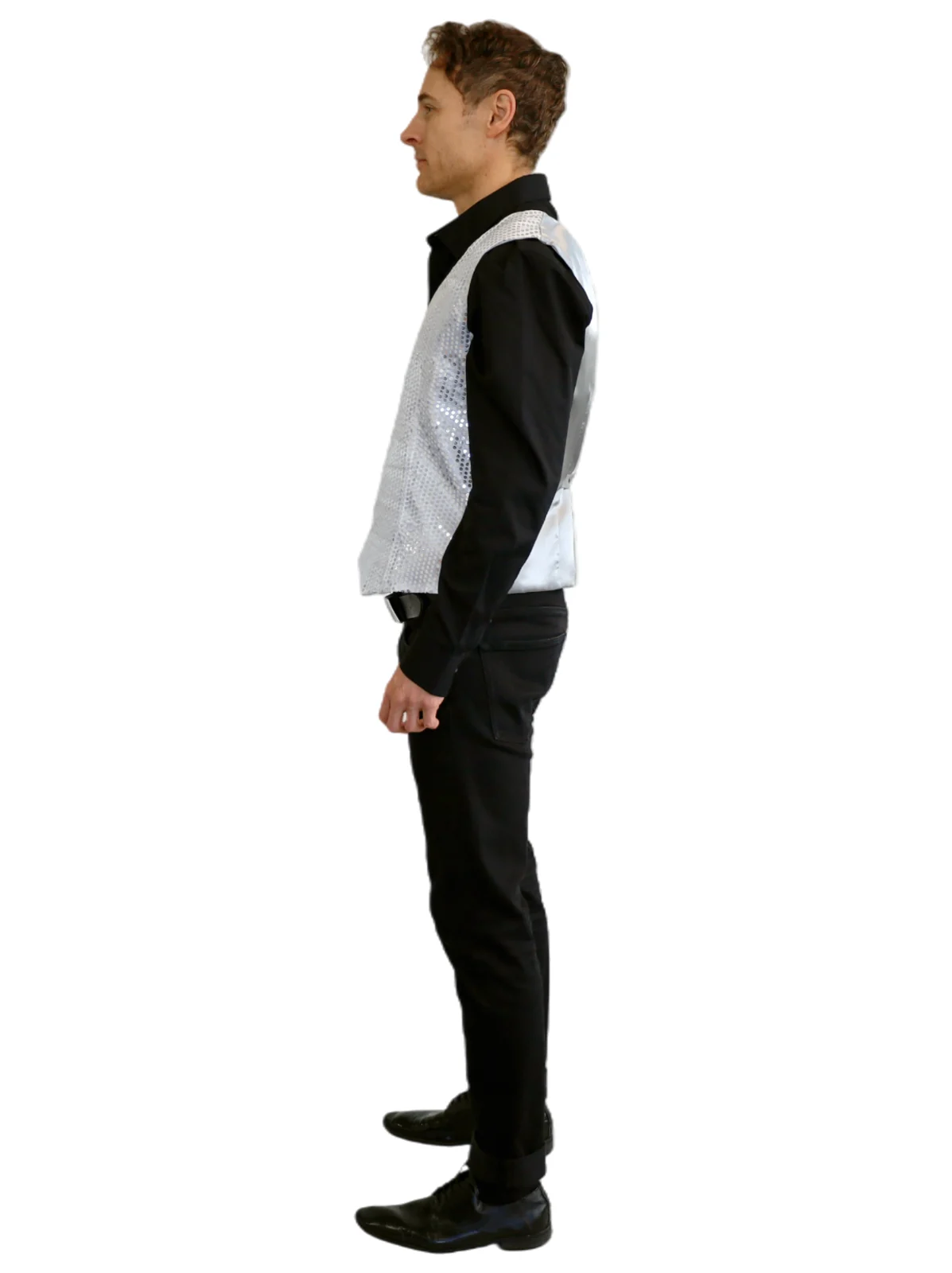 Adults Silver Sequin Vest, view 3