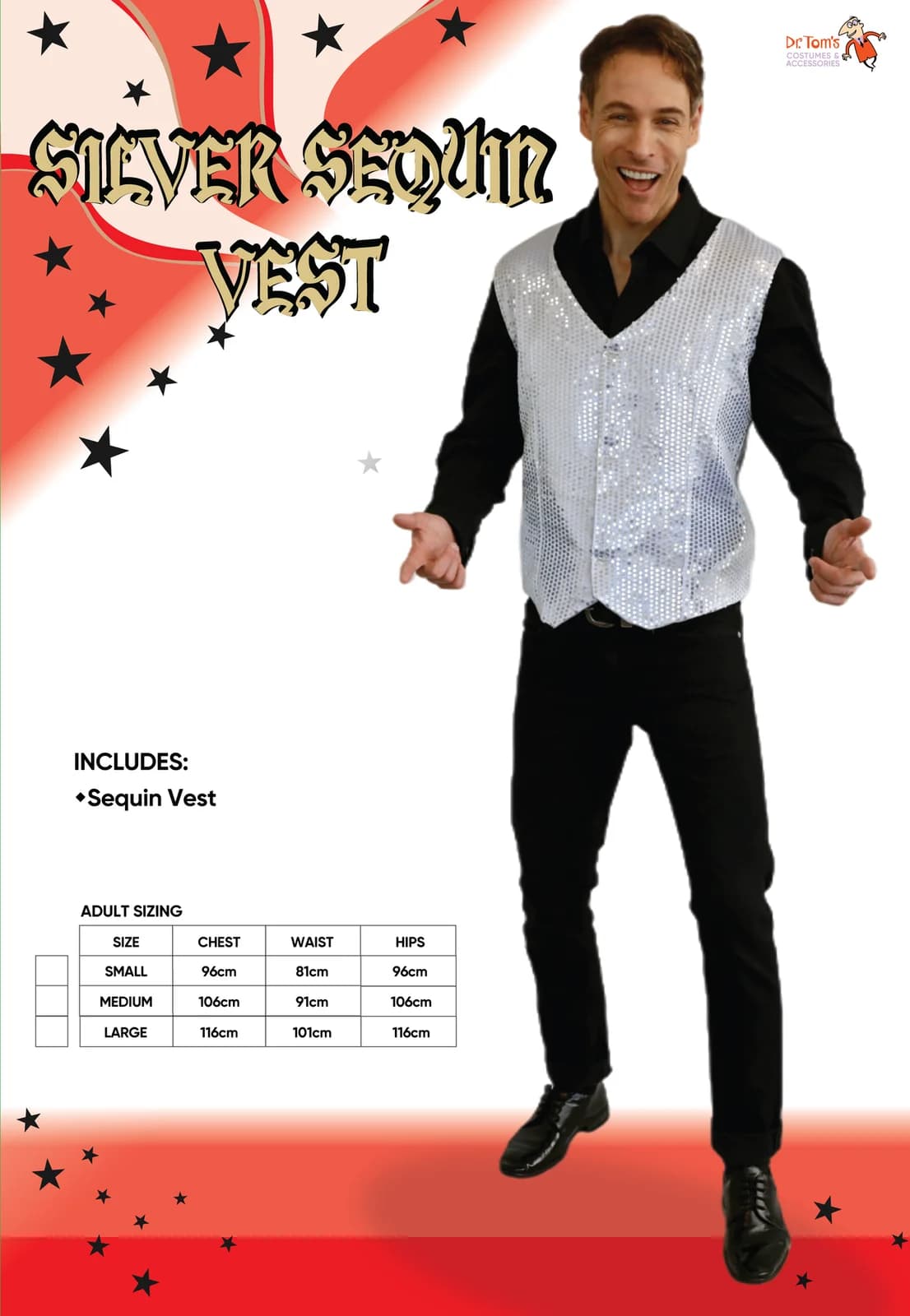 Adults Silver Sequin Vest, view 5
