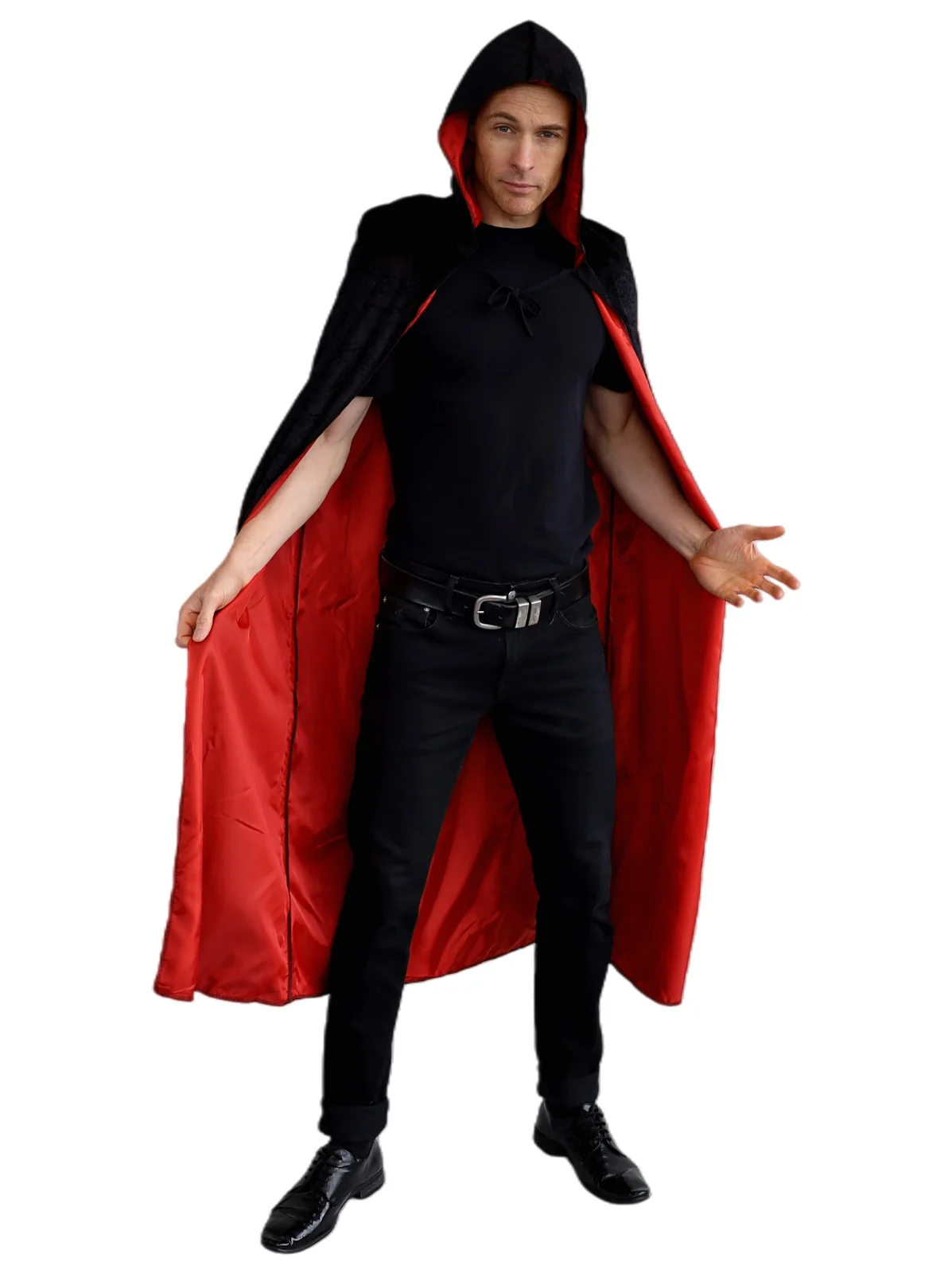 Adults Black Hooded Velvet Cape with Red Lining