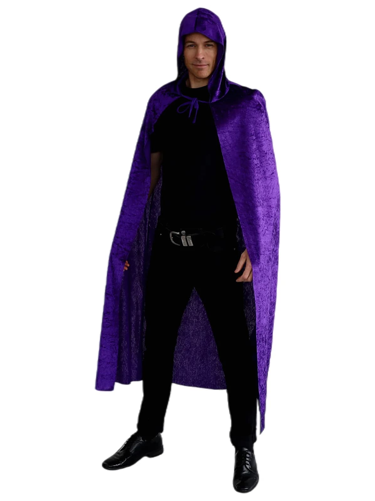 Adults Purple Hooded Velvet Cape, view 2