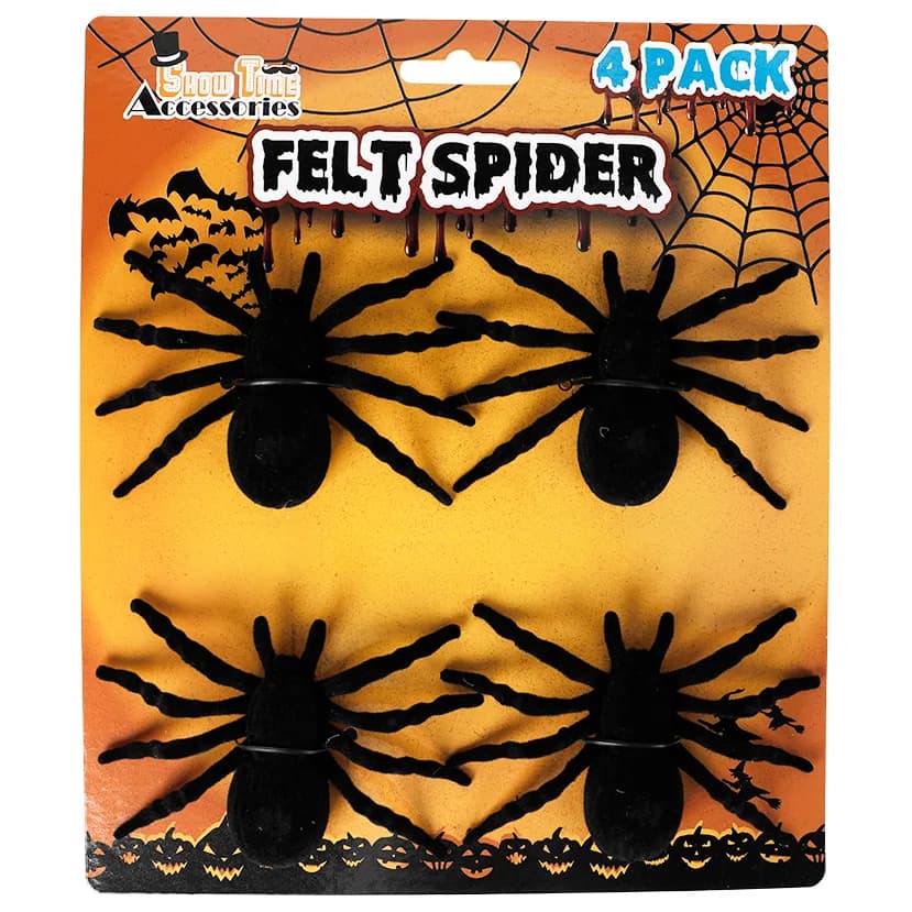 Flocked Black Spiders 10cm - Pk 4