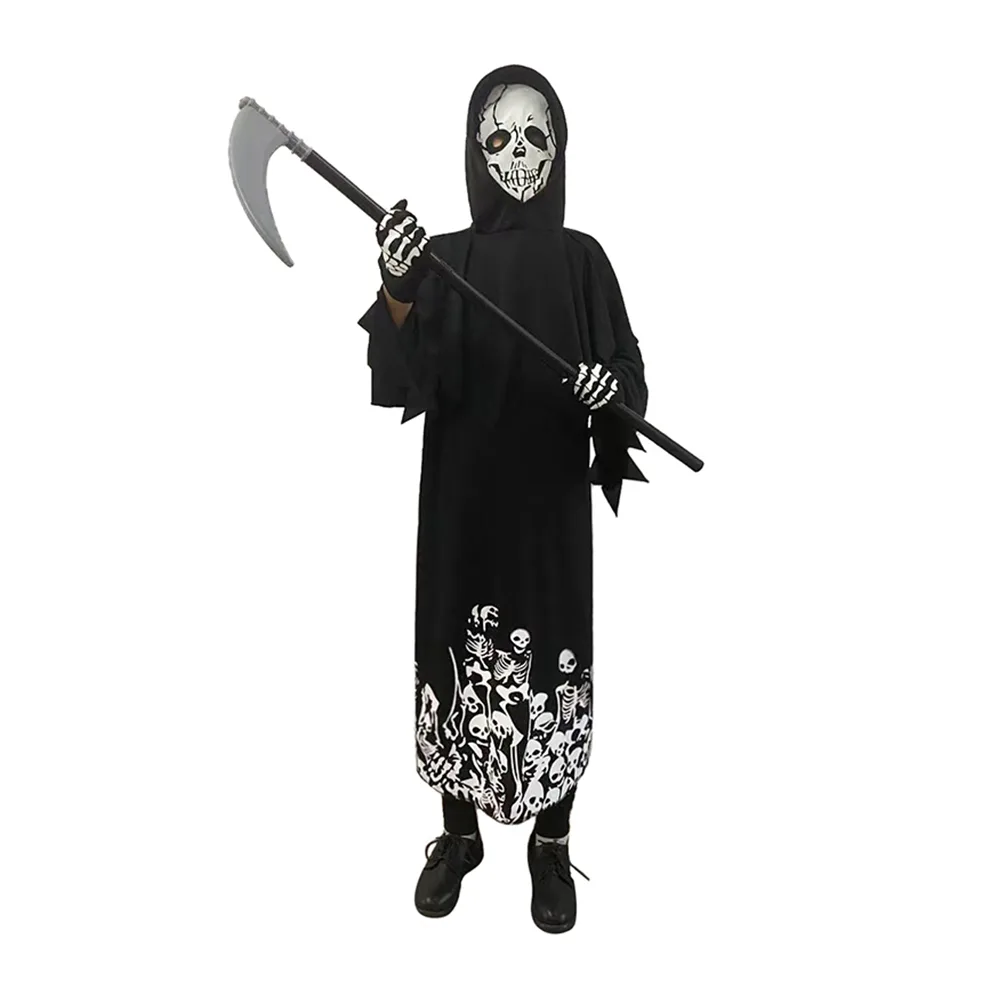 Kids White Skull Print Robe Costume