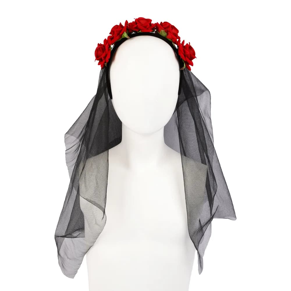 Day of the Dead Rose Crown with Veil (Assorted) - alternate view 1