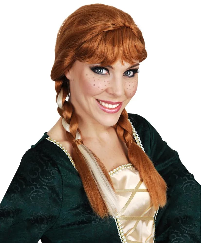Auburn Plaited Wig with Blonde Streak