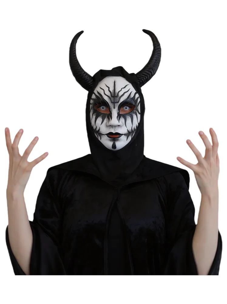 Evil Woman Hooded Mask with Horns