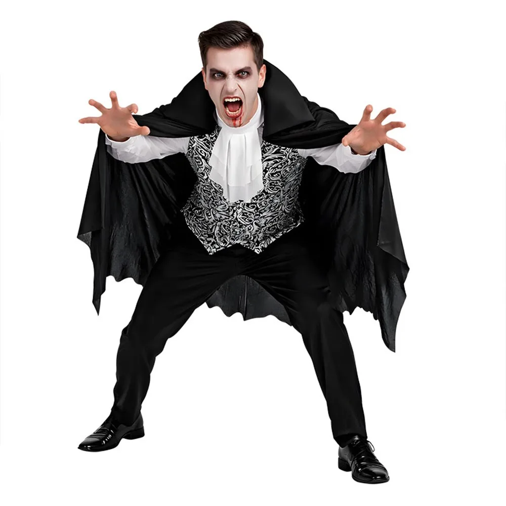 Vampire Costume with Waistcoat, Jabot & Cloak - Adults