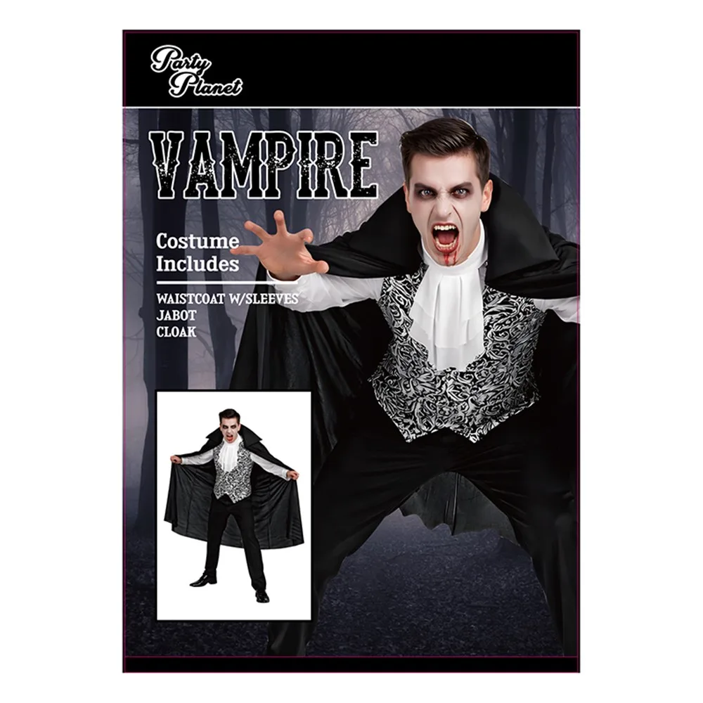 Vampire Costume with Waistcoat, Jabot & Cloak - Adults