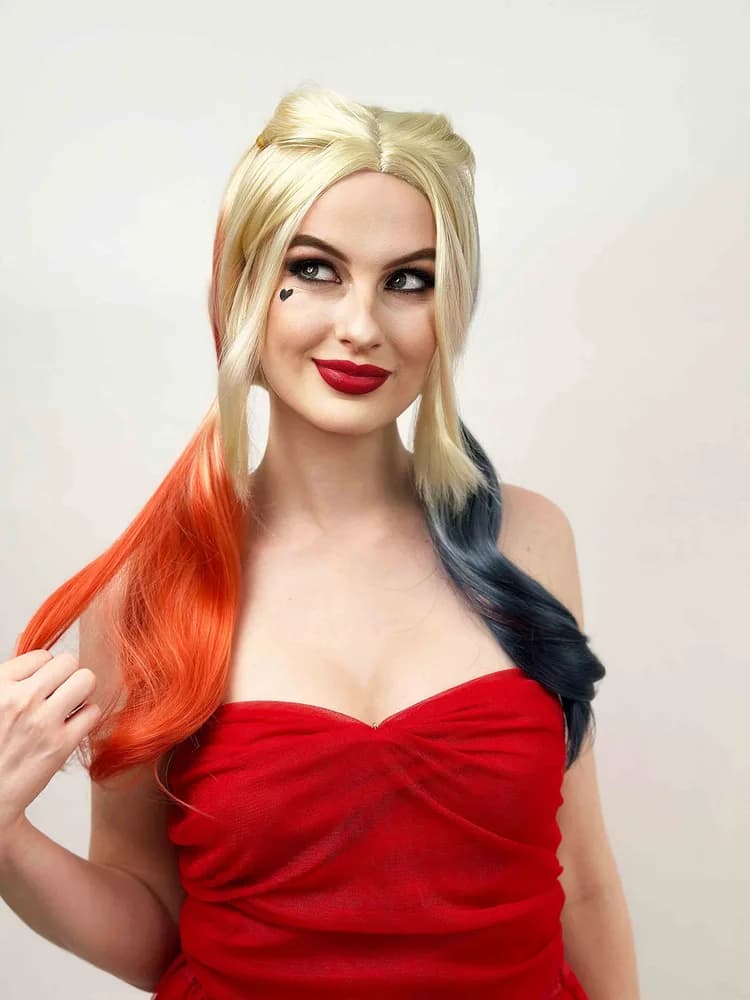 Blonde Pigtails Wig with Red & Blue Tips