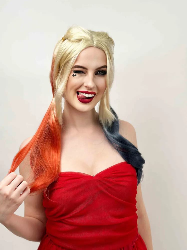 Blonde Pigtails Wig with Red & Blue Tips