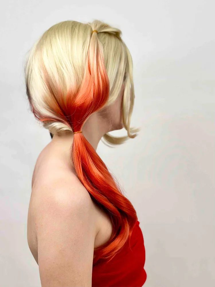 Blonde Pigtails Wig with Red & Blue Tips