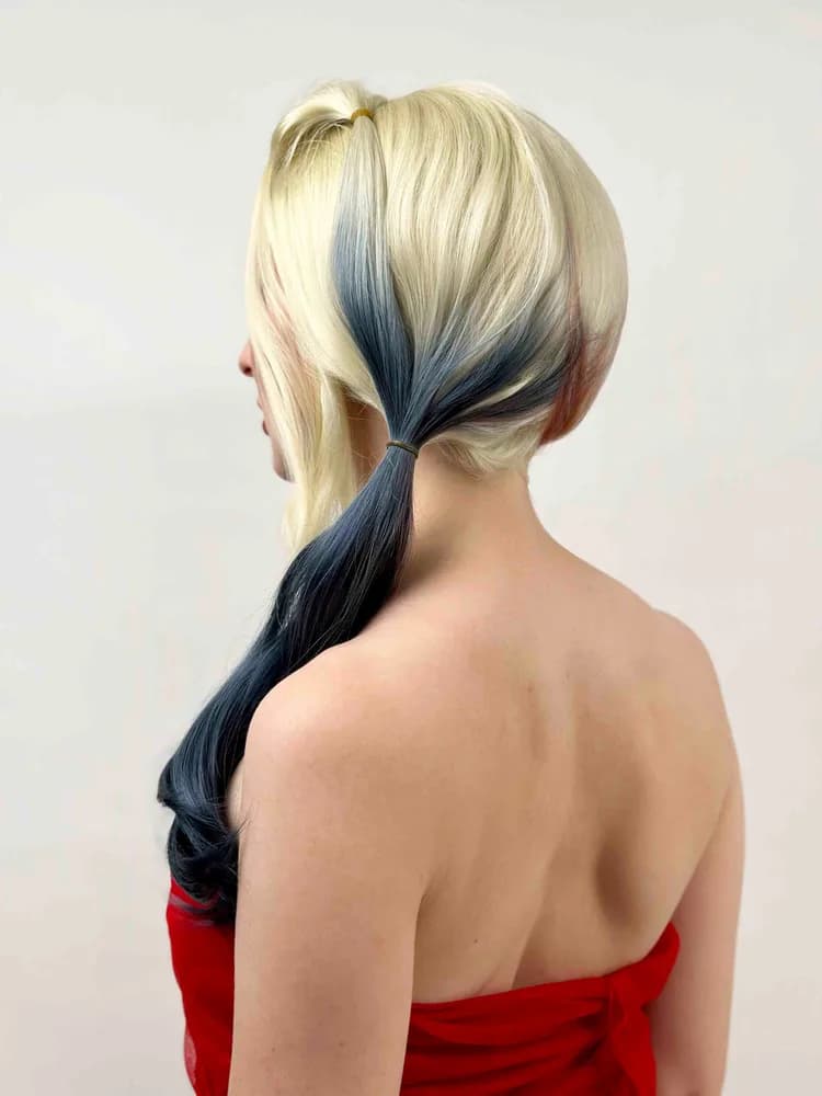Blonde Pigtails Wig with Red & Blue Tips