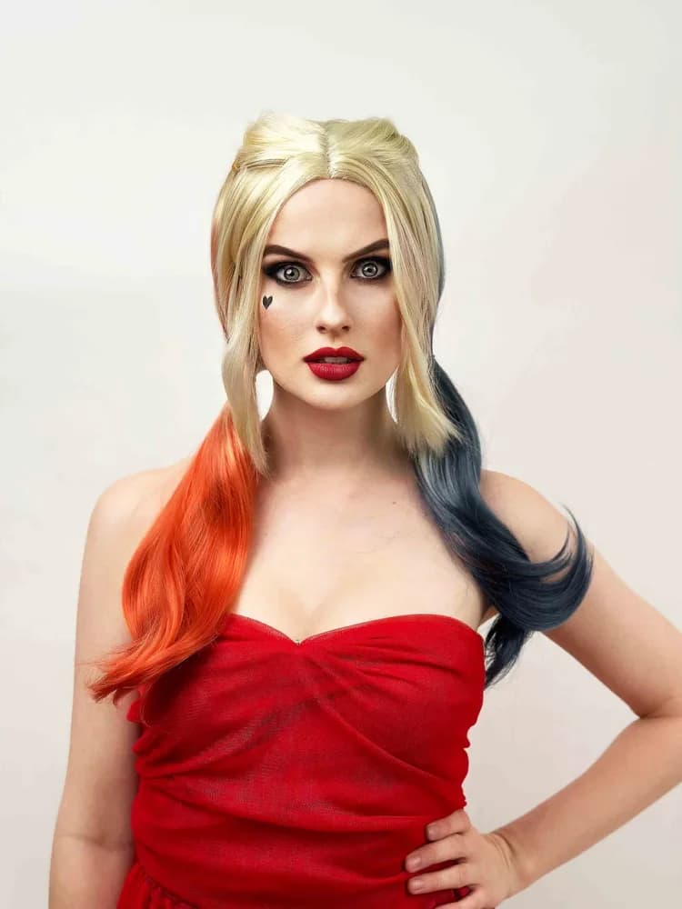 Blonde Pigtails Wig with Red & Blue Tips