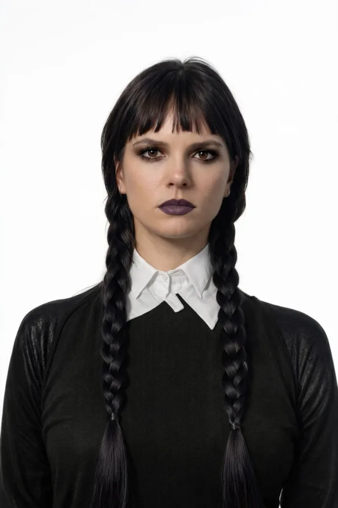 Black Plaits Wig with Fringe