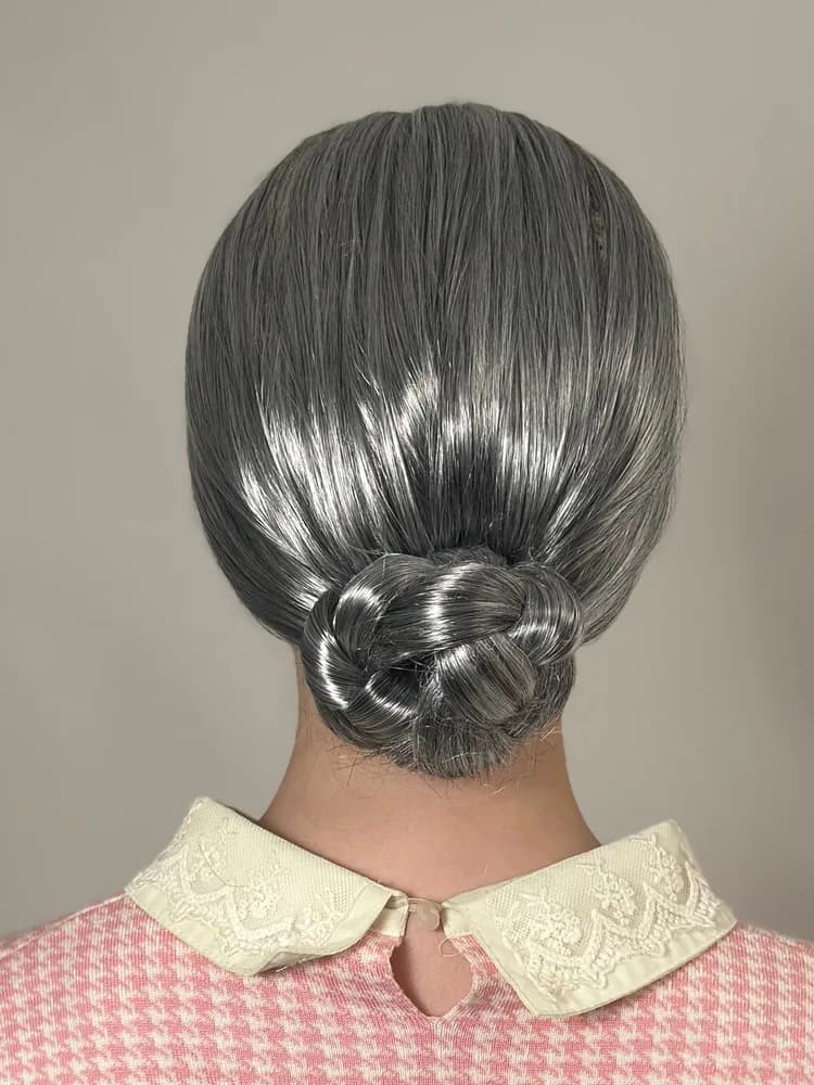 Classic Grey Granny Bun Wig