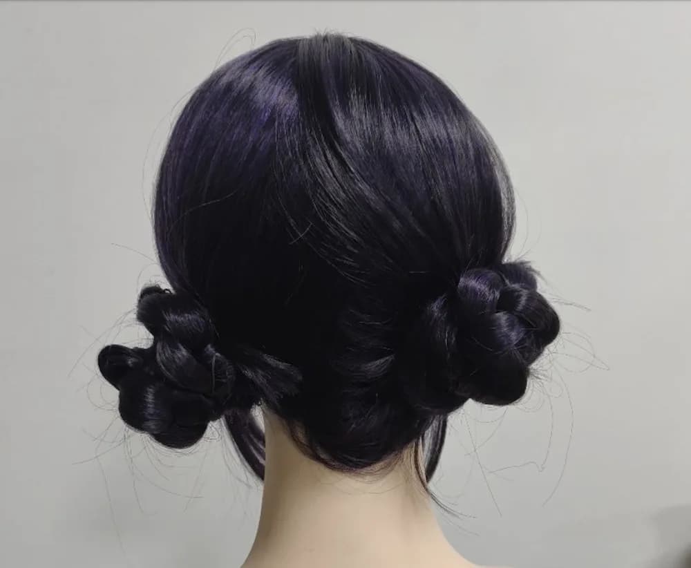 Black & Purple Buns Wig with Short Bangs