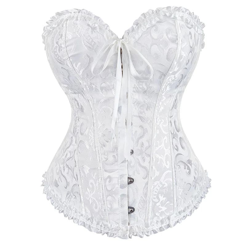 Adults White Ruffle Trim Overbust Corset