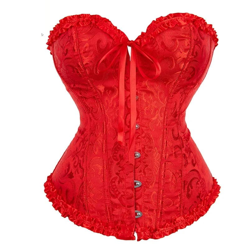 Adults Red Ruffle Trim Overbust Corset