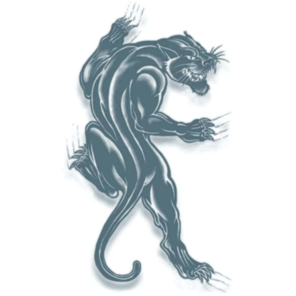 Temporary tattoo design of a black panther climbing with claw scratch marks